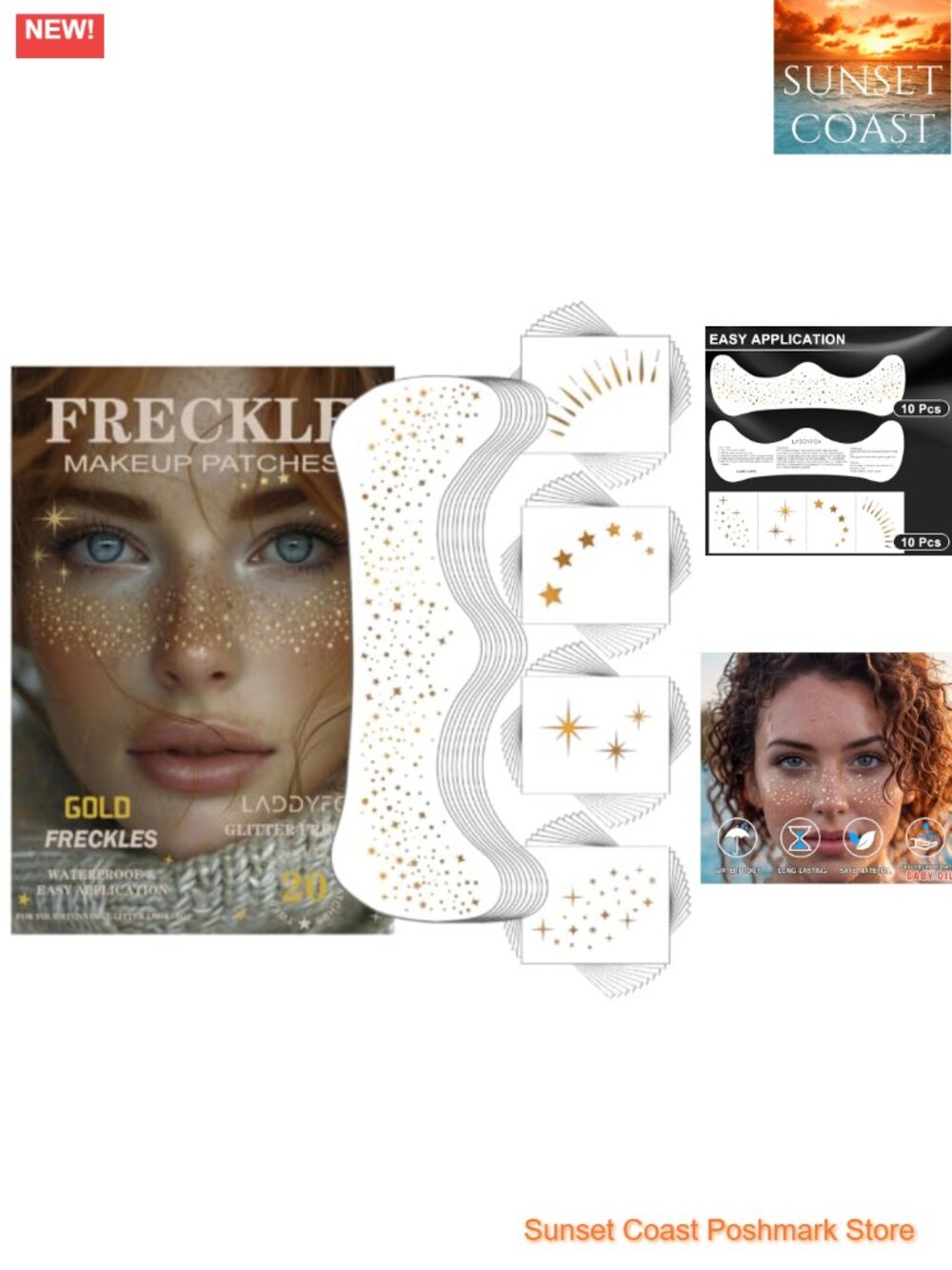 50Pcs Gold Glitter Freckles Temporary Face Tattoos Renaissance Accessories
